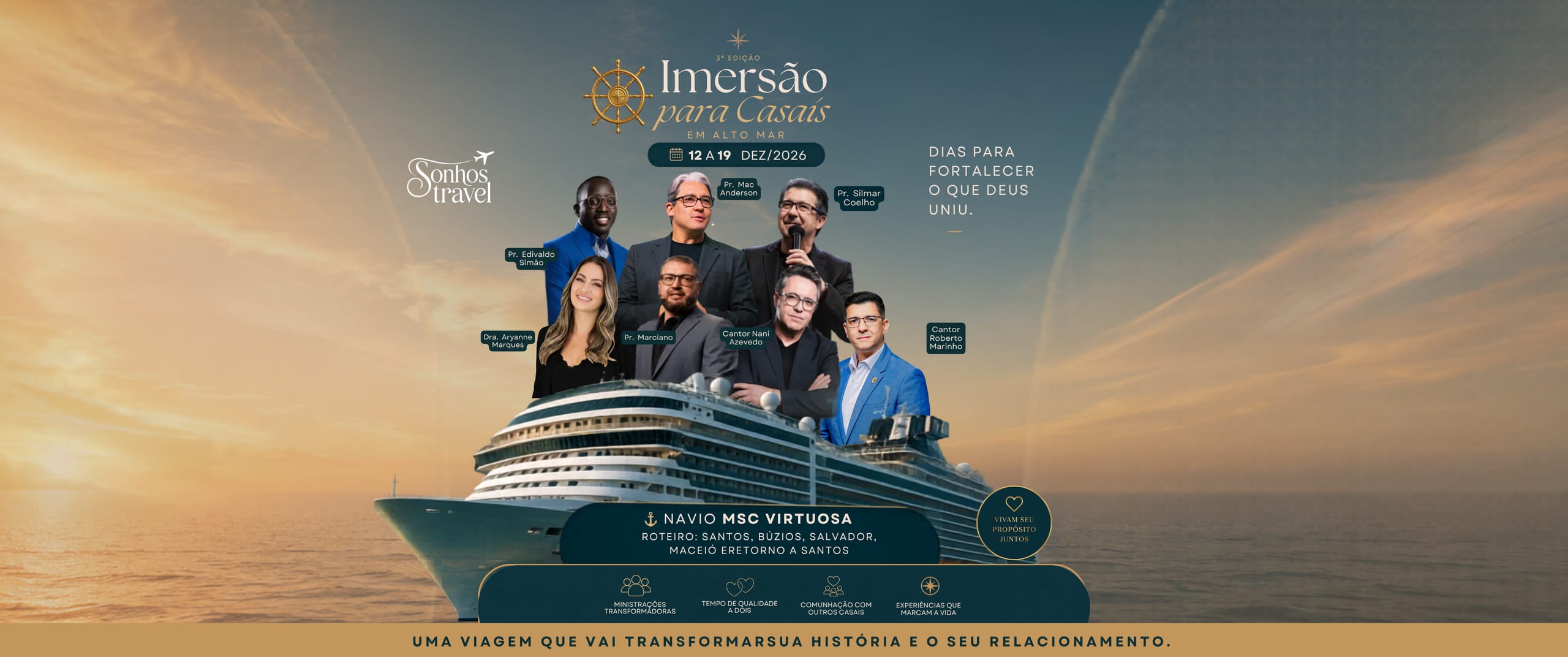 Imersão para Casais em Alto Mar — 3ª edição, 12 a 19 de dezembro de 2026, a bordo do MSC Virtuosa